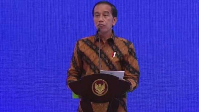 Presiden Jokowi berpidato di JCC, Jakarta