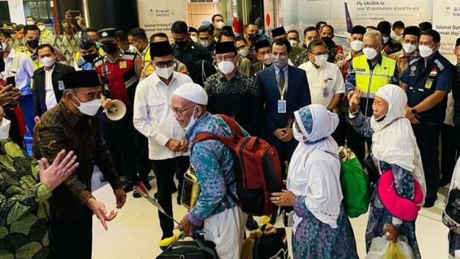 Foto Arsip: Kedatangan jemaah haji di Terminal 2 Bandara Soekarno-Hatta, Tangerang.